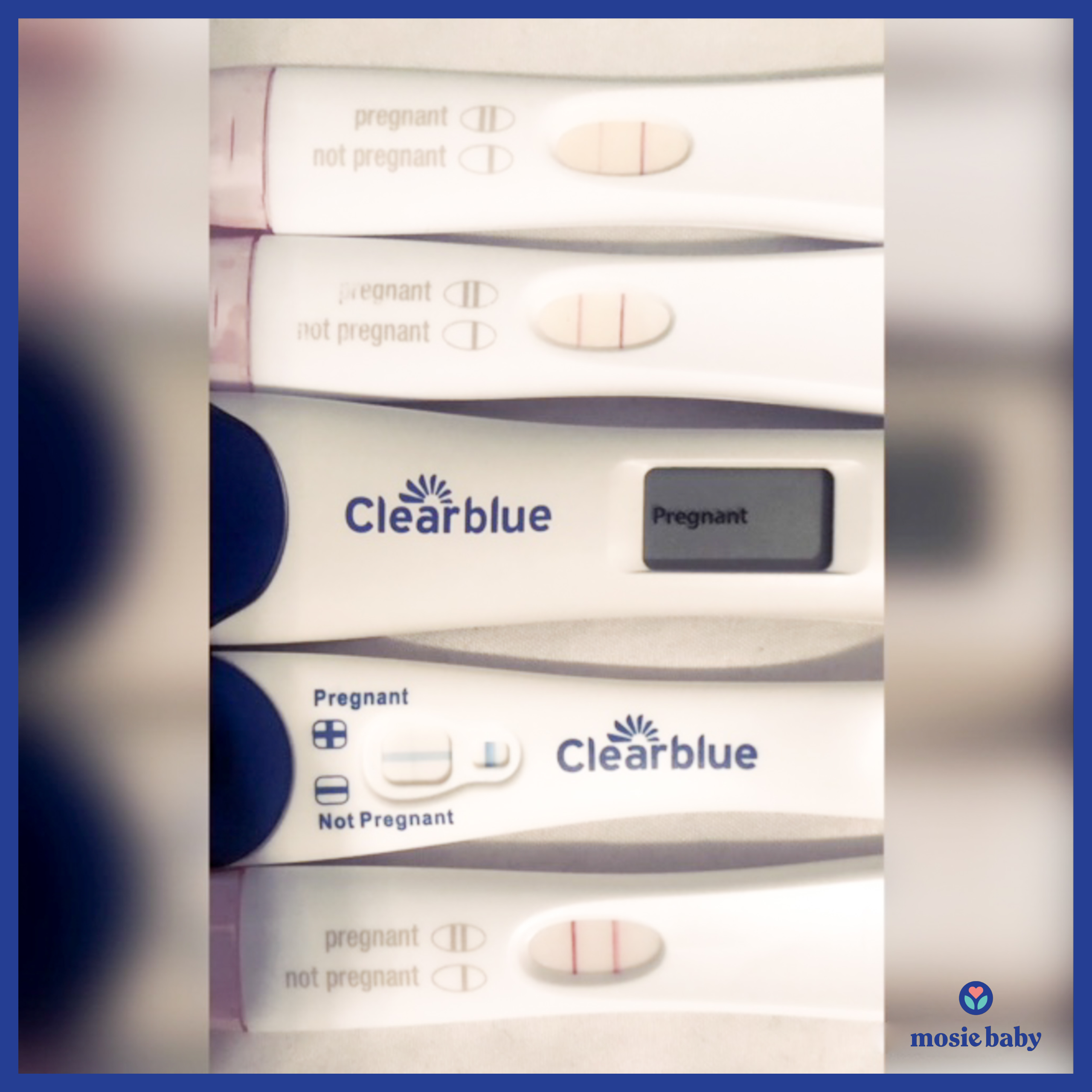 five positive pregnancy tests from a Mosie user