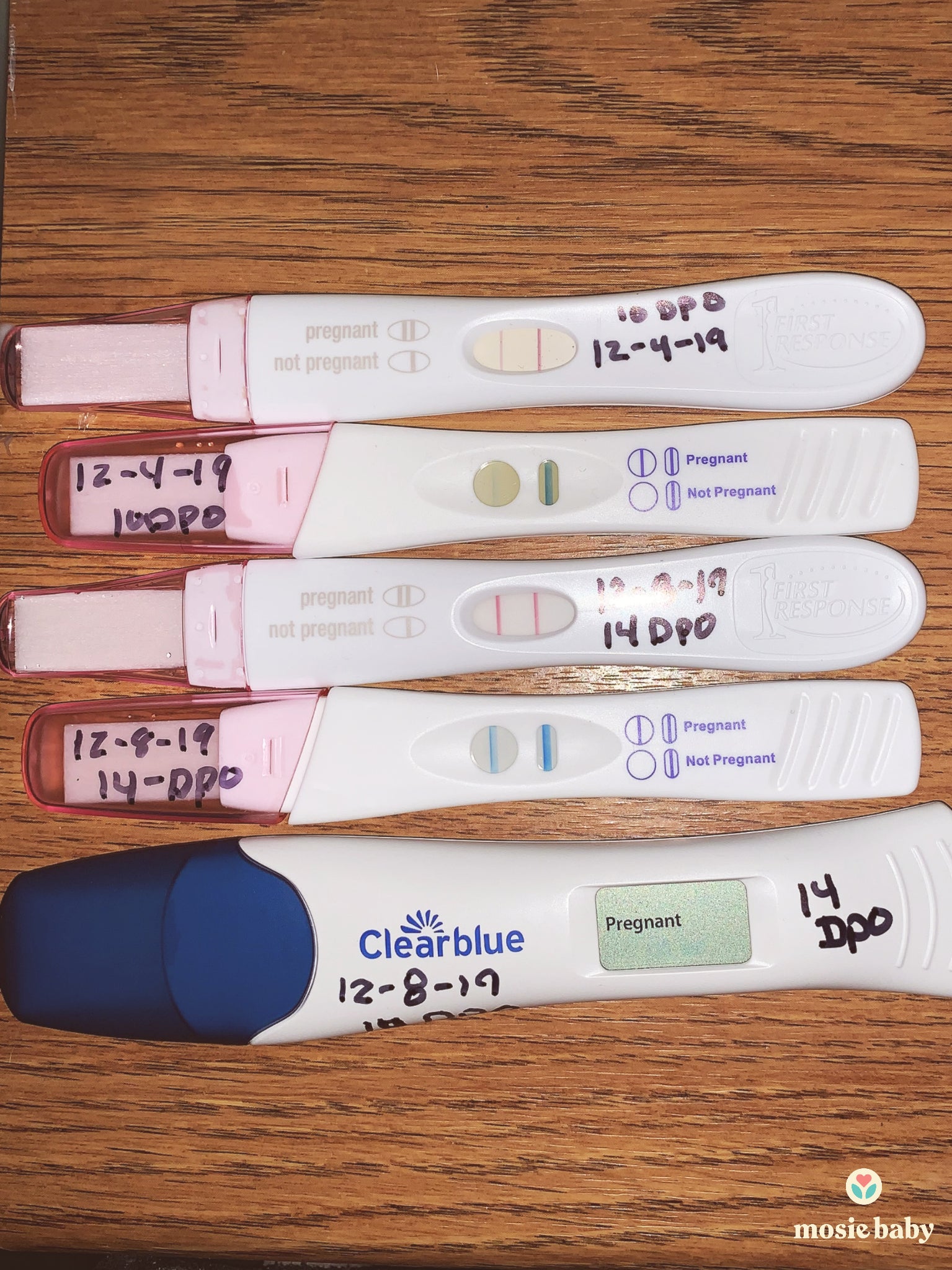 five positive pregnancy tests from a mosie user